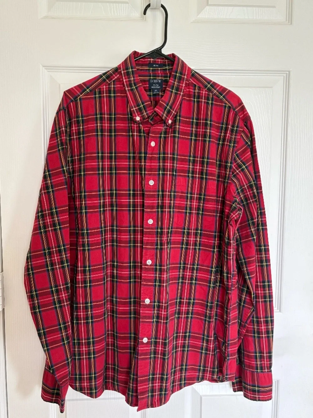 J Crew Mens XL Flex Washed Slim Button Down Shirt Plaid Red Tartan Long Sleeve